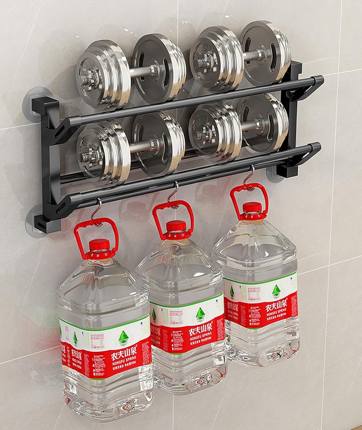 White wall-mounted 2-tier folding shoe rack by Geejia with plastic and metal tubes, space-saving design on door or wall.