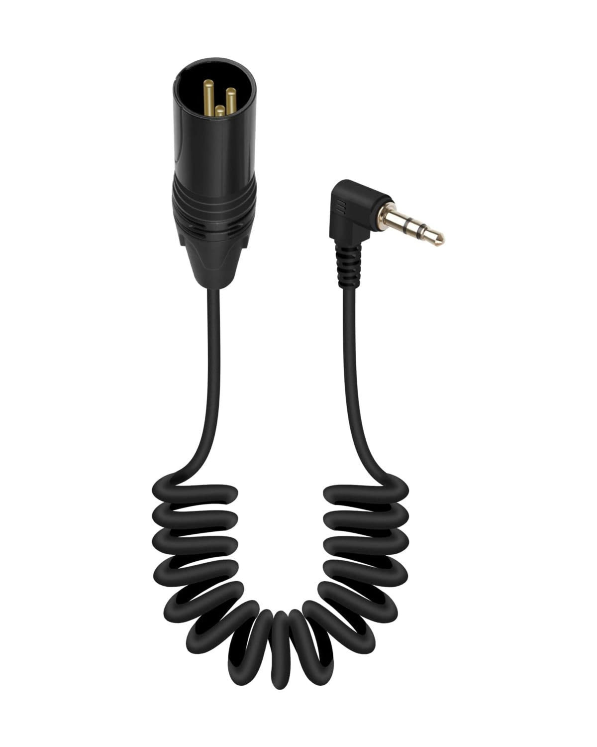 Gelrhonr 90 Degree 3.5mm to XLR Coiled Cable - XLR 3-Pin Male to Right Angle TRS Male Audio Cable 50cm / 1.65ft for Phones, Laptops, Cameras