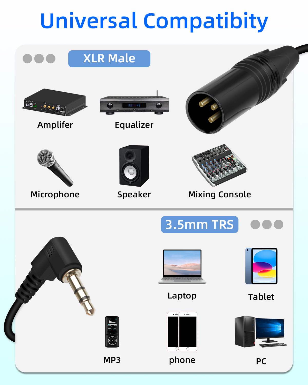 Gelrhonr 90 Degree 3.5mm to XLR Coiled Cable - XLR 3-Pin Male to Right Angle TRS Male Audio Cable 50cm / 1.65ft for Phones, Laptops, Cameras