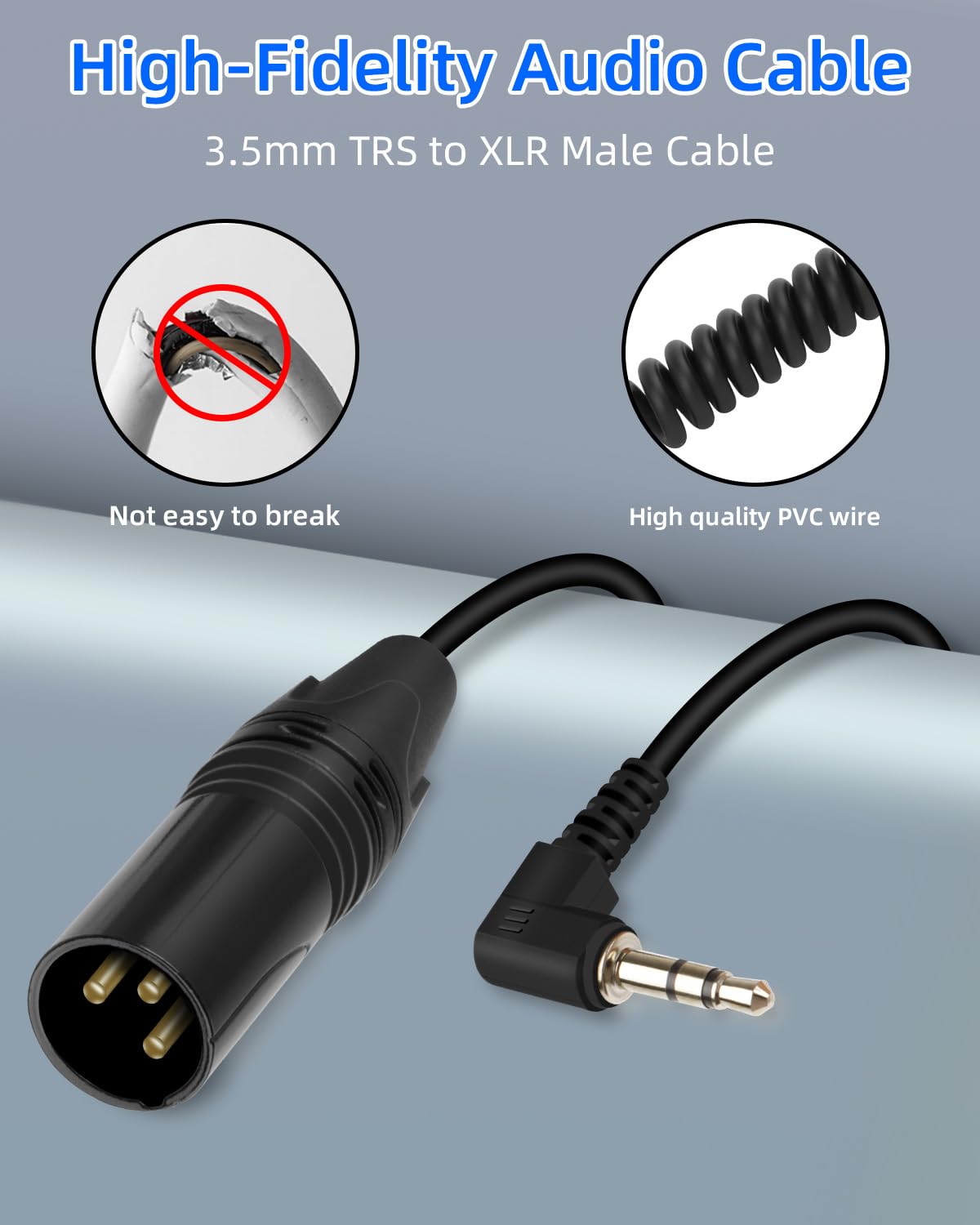 Gelrhonr 90 Degree 3.5mm to XLR Coiled Cable - XLR 3-Pin Male to Right Angle TRS Male Audio Cable 50cm / 1.65ft for Phones, Laptops, Cameras