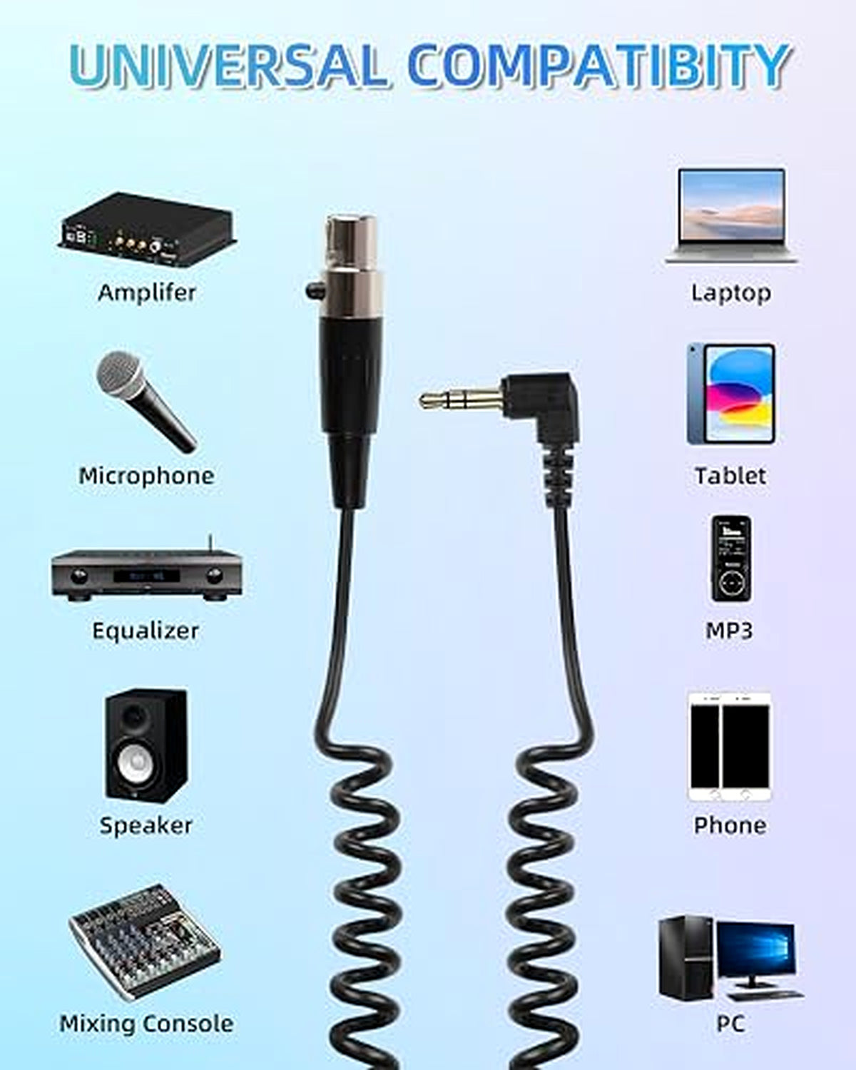 Gelrhonr Mini XLR Female to 3.5mm Coiled Cable - 90 Degree TRS Lockable Microphone Cable 50cm (0.25m-0.5m Stretch) for Camera, Mixer, Amplifier, Phone, PC