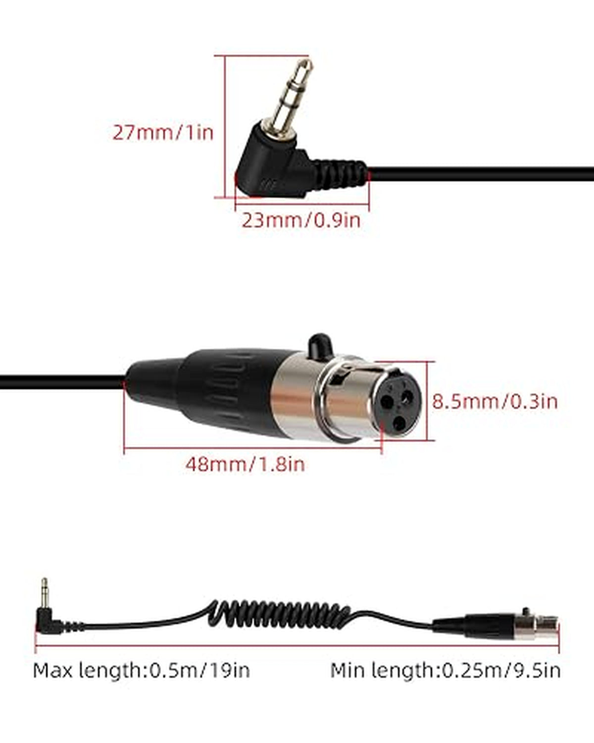 Gelrhonr Mini XLR Female to 3.5mm Coiled Cable - 90 Degree TRS Lockable Microphone Cable 50cm (0.25m-0.5m Stretch) for Camera, Mixer, Amplifier, Phone, PC