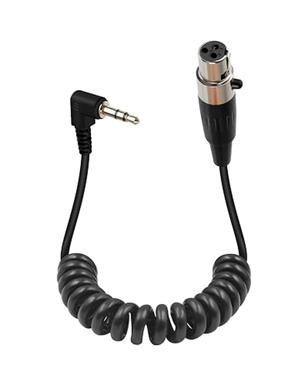 Gelrhonr Mini XLR Female to 3.5mm Coiled Cable - 90 Degree TRS Lockable Microphone Cable 50cm (0.25m-0.5m Stretch) for Camera, Mixer, Amplifier, Phone, PC