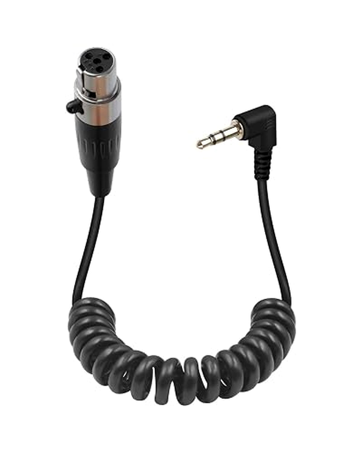 Gelrhonr Mini XLR Female to 3.5mm Coiled Cable - 90 Degree TRS Lockable Microphone Cable 50cm (0.25m-0.5m Stretch) for Camera, Mixer, Amplifier, Phone, PC