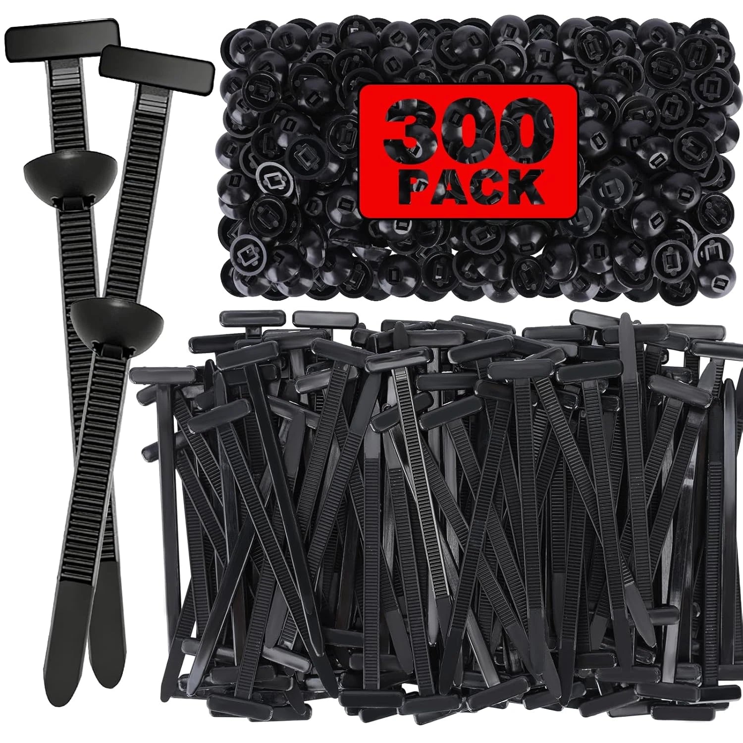 Generic 300PCS Nylon Universal Cable Tie Buckle Kit - Heavy Duty T-Bar Zip Tie Clips for Car Repair - Engine Guard, Fender Liner, Bumper, Trunk Lining
