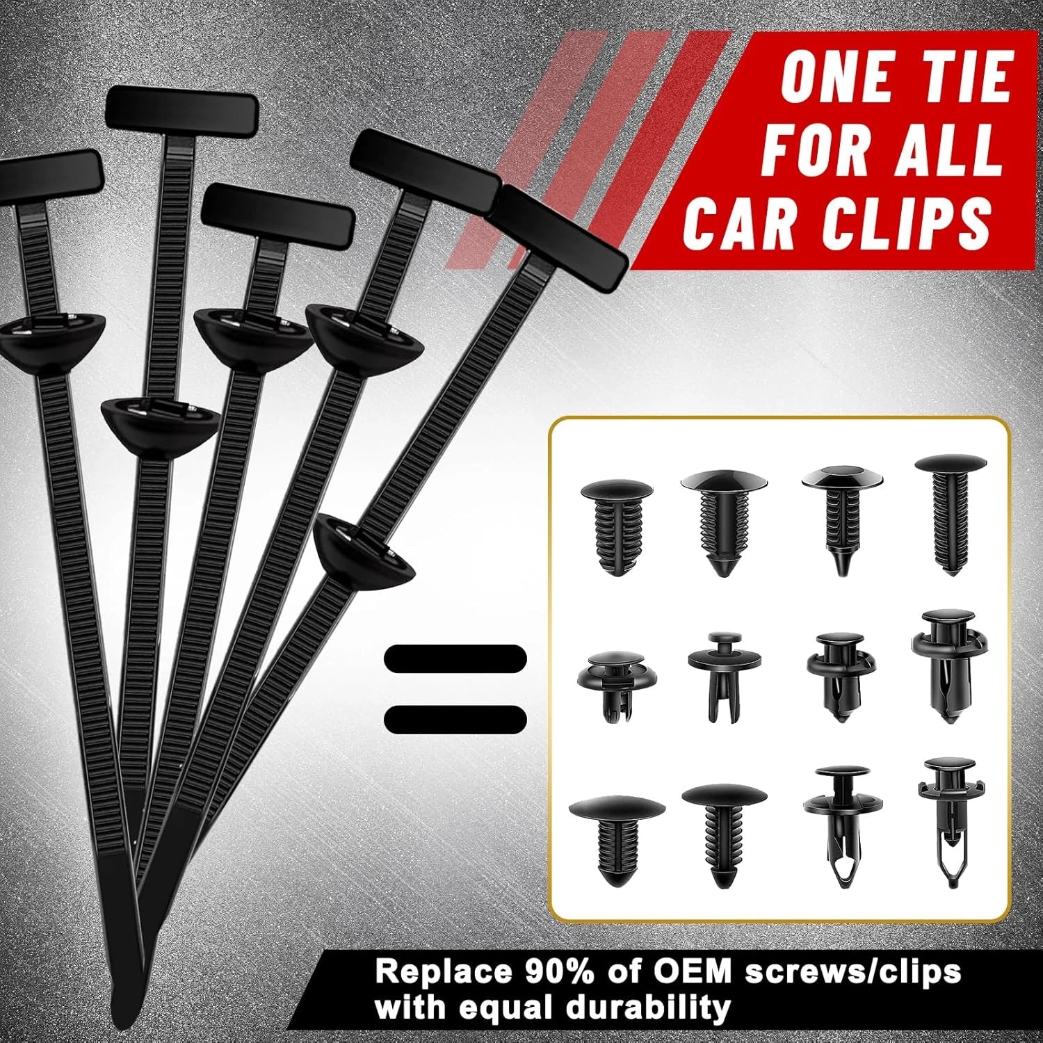 Generic 300PCS Nylon Universal Cable Tie Buckle Kit - Heavy Duty T-Bar Zip Tie Clips for Car Repair - Engine Guard, Fender Liner, Bumper, Trunk Lining