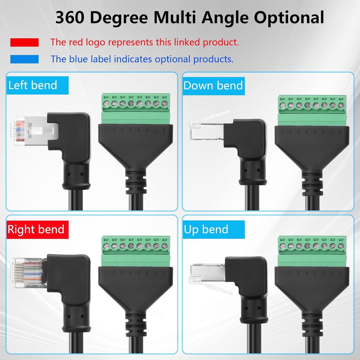 Gintooyun 2-pack Ethernet Screw Terminal Cable - 90 Degree Right Bend Rj45 Male To 8-PIN Detachable Terminal - Cat6e 11.81 Inch / 30cm + Screwdriver