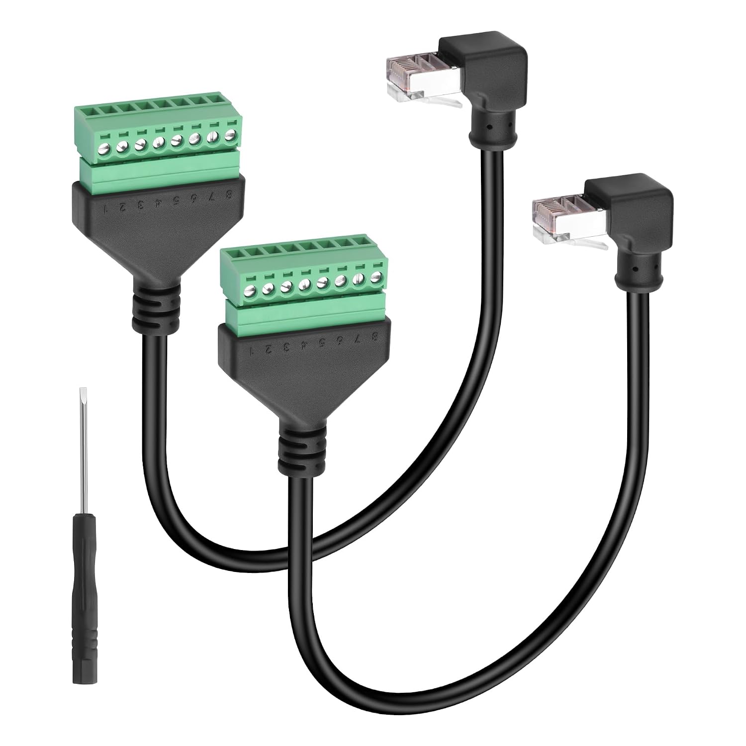Gintooyun 2-pack Ethernet Screw Terminal Cable - 90 Degree Right Bend Rj45 Male To 8-PIN Detachable Terminal - Cat6e 11.81 Inch / 30cm + Screwdriver
