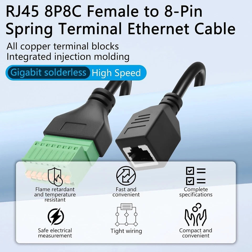 Gintooyun Rj45 Female To 8-PIN Spring Terminal Ethernet Cable - Cat6e 8P8C Gigabit Solderless Adapter Extender 33.6cm / 13.22 Inch