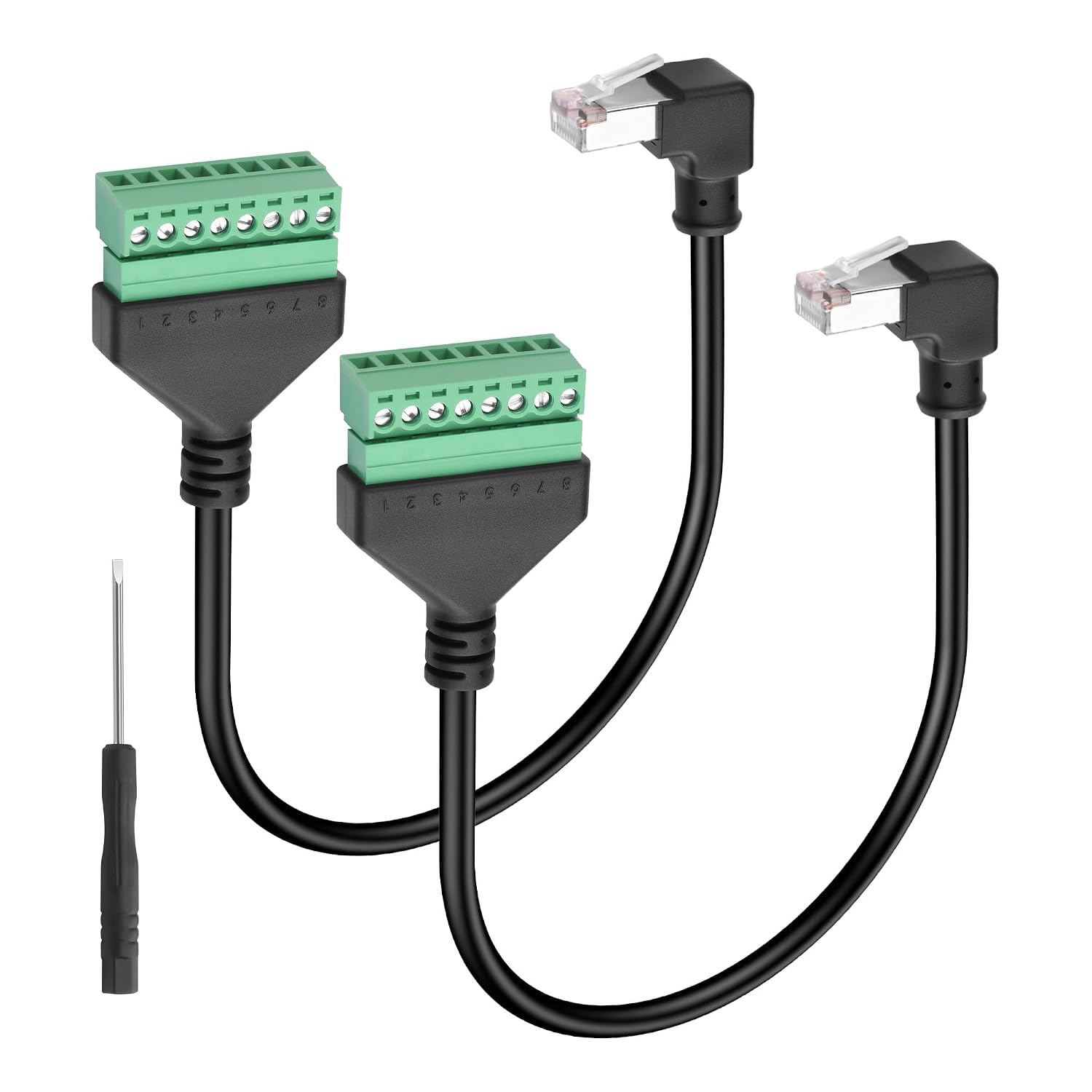 Gintooyun 2-pack Ethernet Screw Terminal Cable - 90 Degree Right Bend Rj45 Male To 8-PIN Detachable Terminal - Cat6e 11.81 Inch / 30cm + Screwdriver
