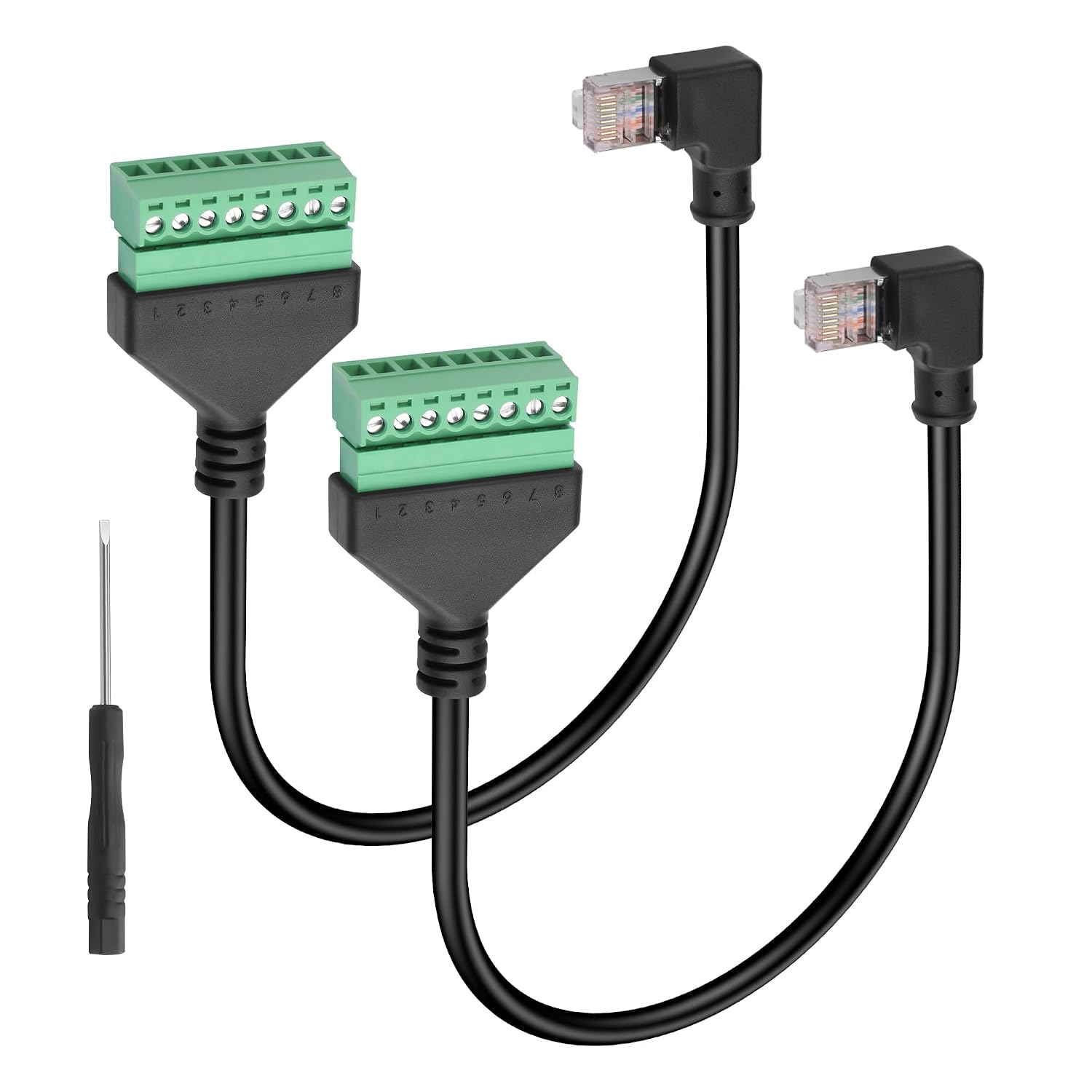 Gintooyun 2-pack Ethernet Screw Terminal Cable - 90 Degree Right Bend Rj45 Male To 8-PIN Detachable Terminal - Cat6e 11.81 Inch / 30cm + Screwdriver