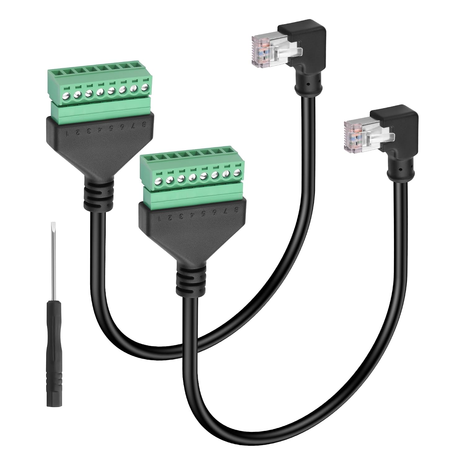 Gintooyun 2-pack Ethernet Screw Terminal Cable - 90 Degree Right Bend Rj45 Male To 8-PIN Detachable Terminal - Cat6e 11.81 Inch / 30cm + Screwdriver