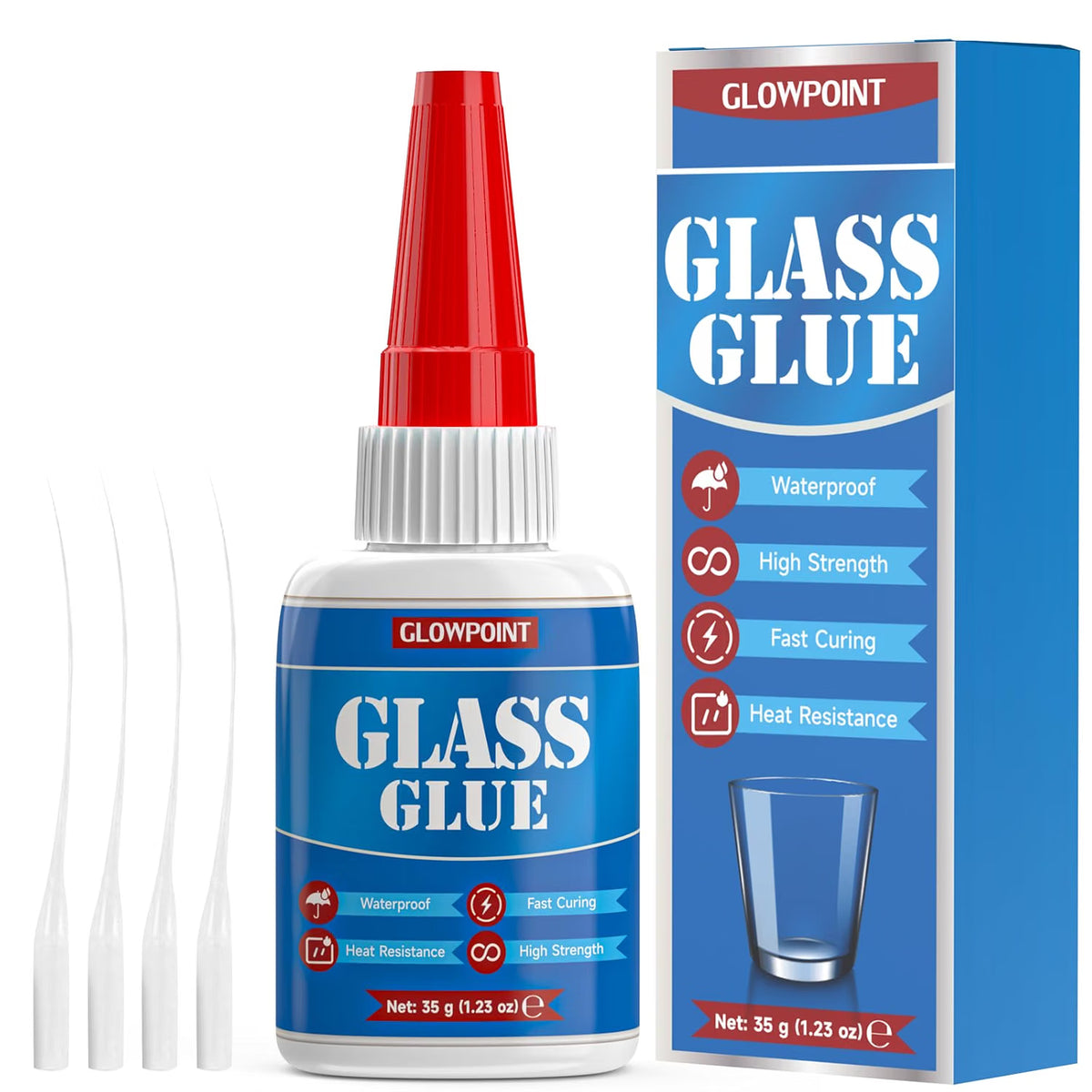 Glowpoint Glass Glue 35g - Ultra Strong Clear Waterproof & Fast Curing Adhesive for Glass Repair, Mirror, Crystal, Jewelry, Vases & Fish Tanks
