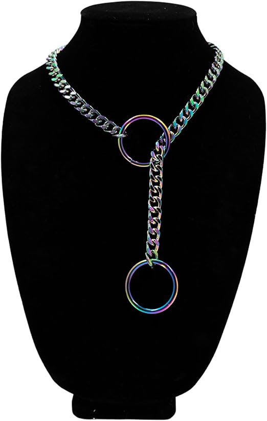 Gold ADEMISHIA O-Ring Slip Chain Necklace with punk Cuban link design, unisex chunky Y-necklace, handmade statement jewelry.