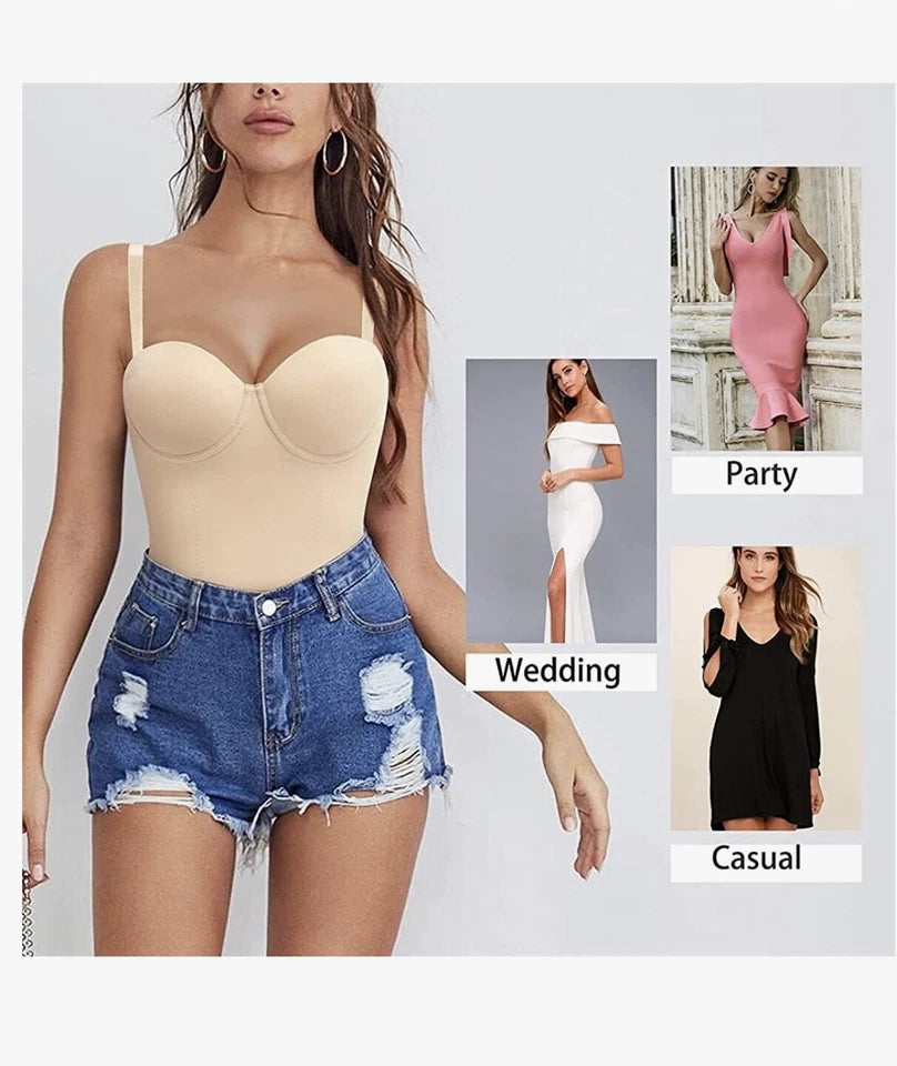 Gotoly Bodysuit Shapewear Size M - Tummy Control Camisole Body Shaper with Built-in Bra - Beige