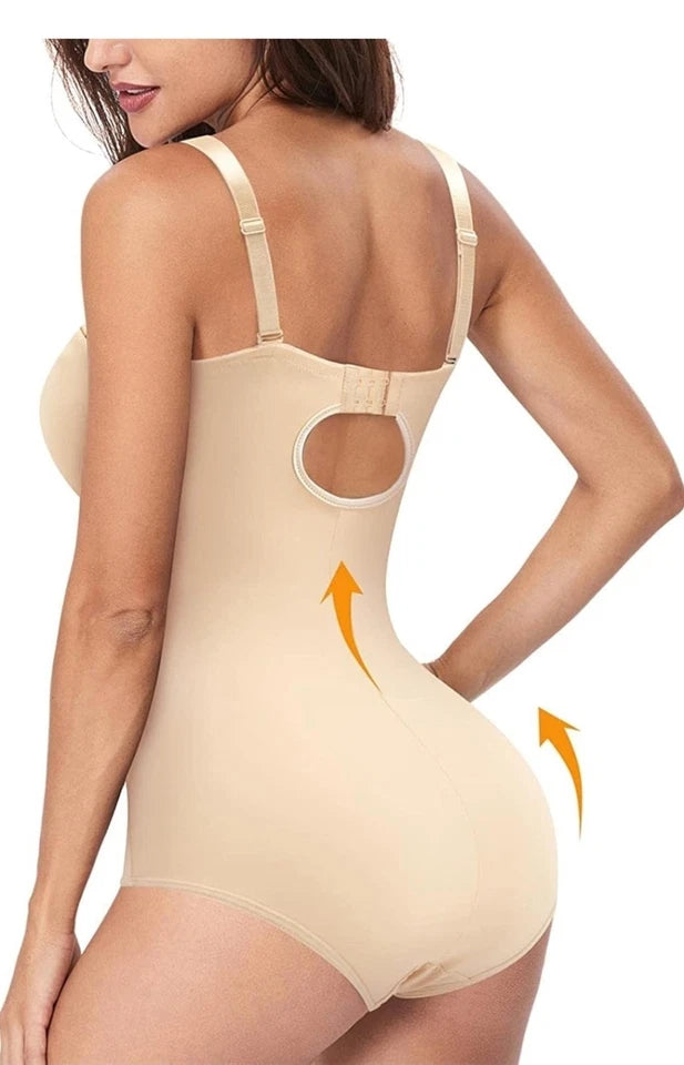 Gotoly Bodysuit Shapewear Size M - Tummy Control Camisole Body Shaper with Built-in Bra - Beige