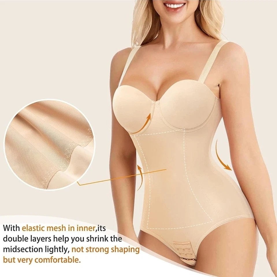 Gotoly Bodysuit Shapewear Size M - Tummy Control Camisole Body Shaper with Built-in Bra - Beige