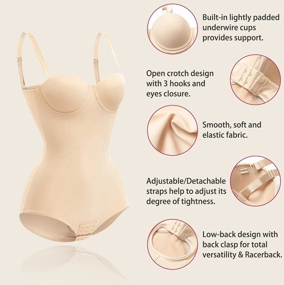 Gotoly Bodysuit Shapewear Size M - Tummy Control Camisole Body Shaper with Built-in Bra - Beige