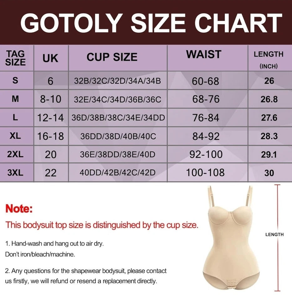 Gotoly Bodysuit Shapewear Size M - Tummy Control Camisole Body Shaper with Built-in Bra - Beige