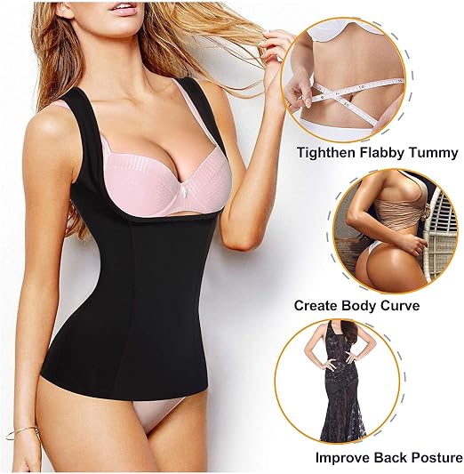 Gotoly Women Waist Cincher Vest - Size M - Tummy Control Shapewear Compression Top - Black - Postpartum Recovery & Body Shaper