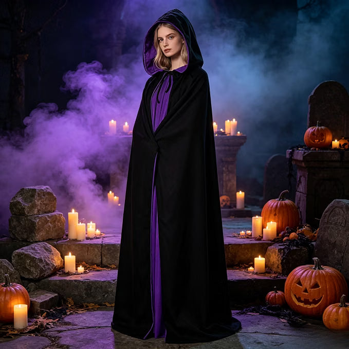 HAPNBCELE Reversible Hooded Cape - Vampire Wizard Cloak Costume - Halloween Masquerade