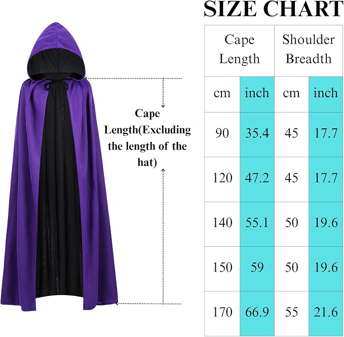 HAPNBCELE Reversible Hooded Cape - Vampire Wizard Cloak Costume - Halloween Masquerade