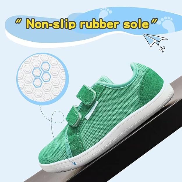 HOBIBEAR Kids Barefoot Shoes | Wide Toe Box Trail Runners | Breathable & Non-Slip | Minimalist Walking Shoes | Brand New | Green - UK 7 (EU 25)