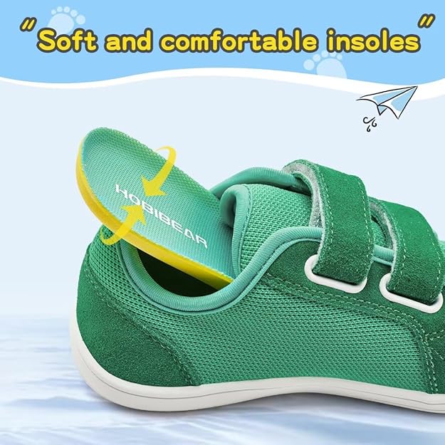 HOBIBEAR Kids Barefoot Shoes | Wide Toe Box Trail Runners | Breathable & Non-Slip | Minimalist Walking Shoes | Brand New | Green - UK 7 (EU 25)