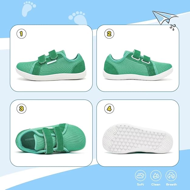 HOBIBEAR Kids Barefoot Shoes | Wide Toe Box Trail Runners | Breathable & Non-Slip | Minimalist Walking Shoes | Brand New | Green - UK 7 (EU 25)
