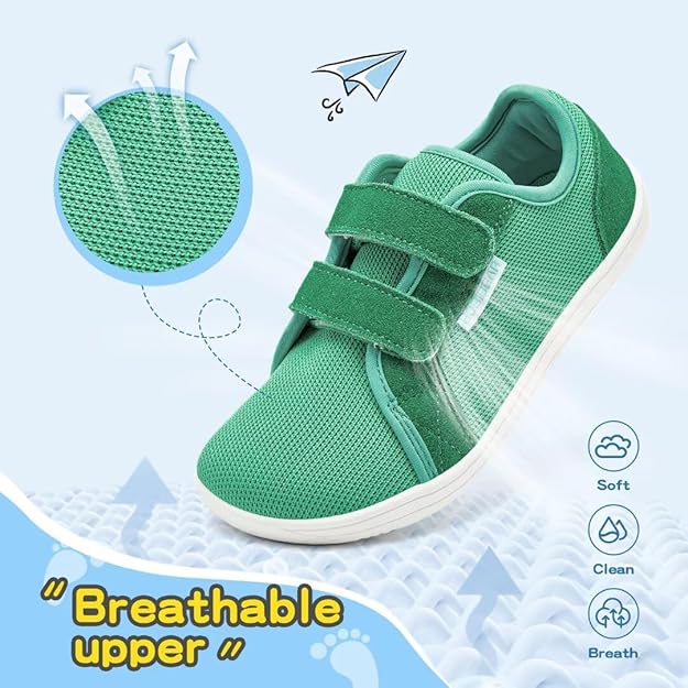 HOBIBEAR Kids Barefoot Shoes | Wide Toe Box Trail Runners | Breathable & Non-Slip | Minimalist Walking Shoes | Brand New | Green - UK 7 (EU 25)