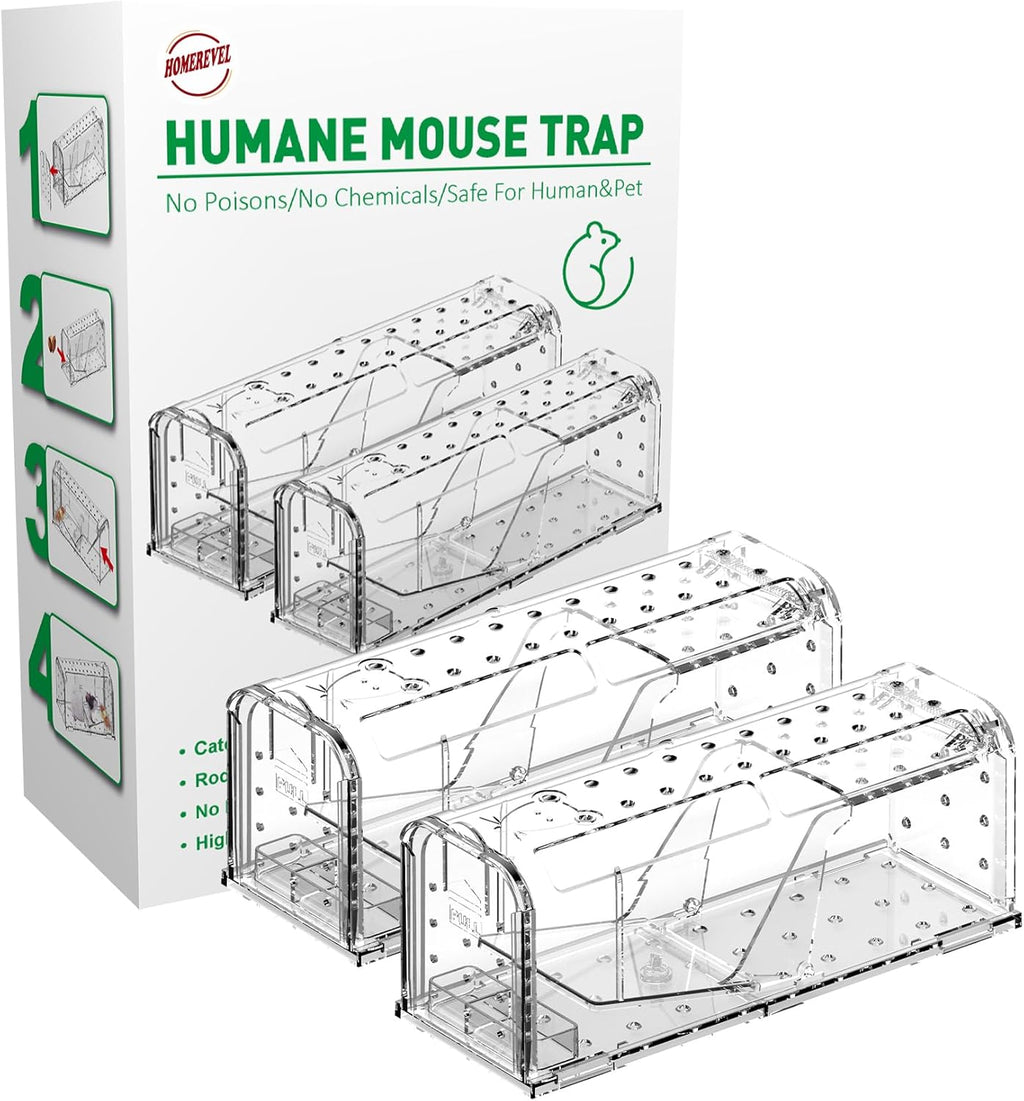 HOMEREVEL - Humane Mouse Traps (2-Pack) - No Kill, Catch & Release! Safe for Kids & Pets - No Poison, No Chemicals - Effective for Rats & Mice