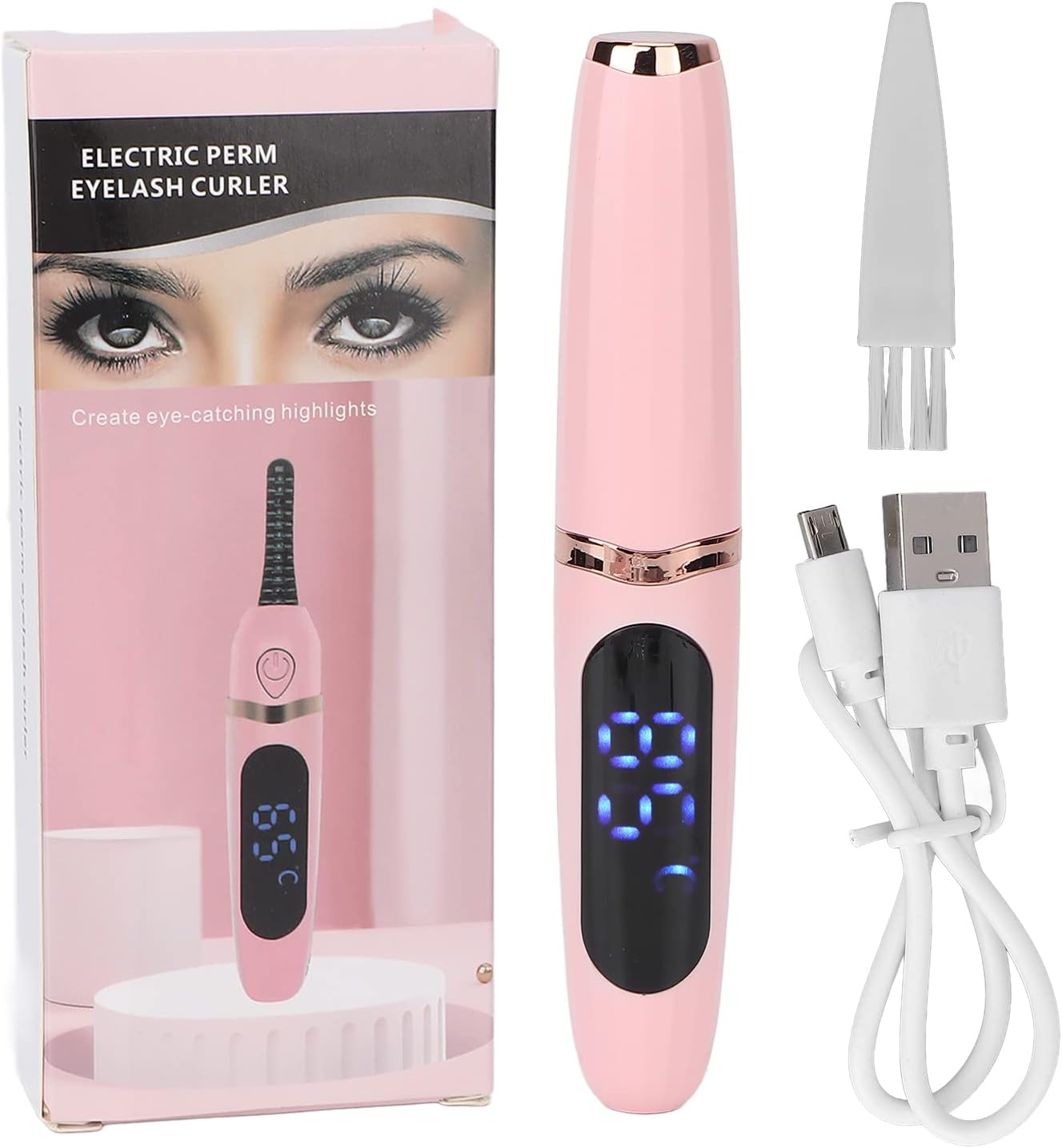 Handheld Electric Eyelash Curler with Intelligent Temperature Control, USB Charging & Electric Heating for Long Lasting Curls (Pink) - Zeta Store