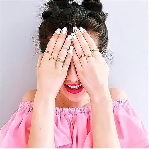 Stackable Preppy Rings Haooryx 8Pcs Preppy Smile Y2K Rings – Funky Heart Retro Gold-Plated St ...