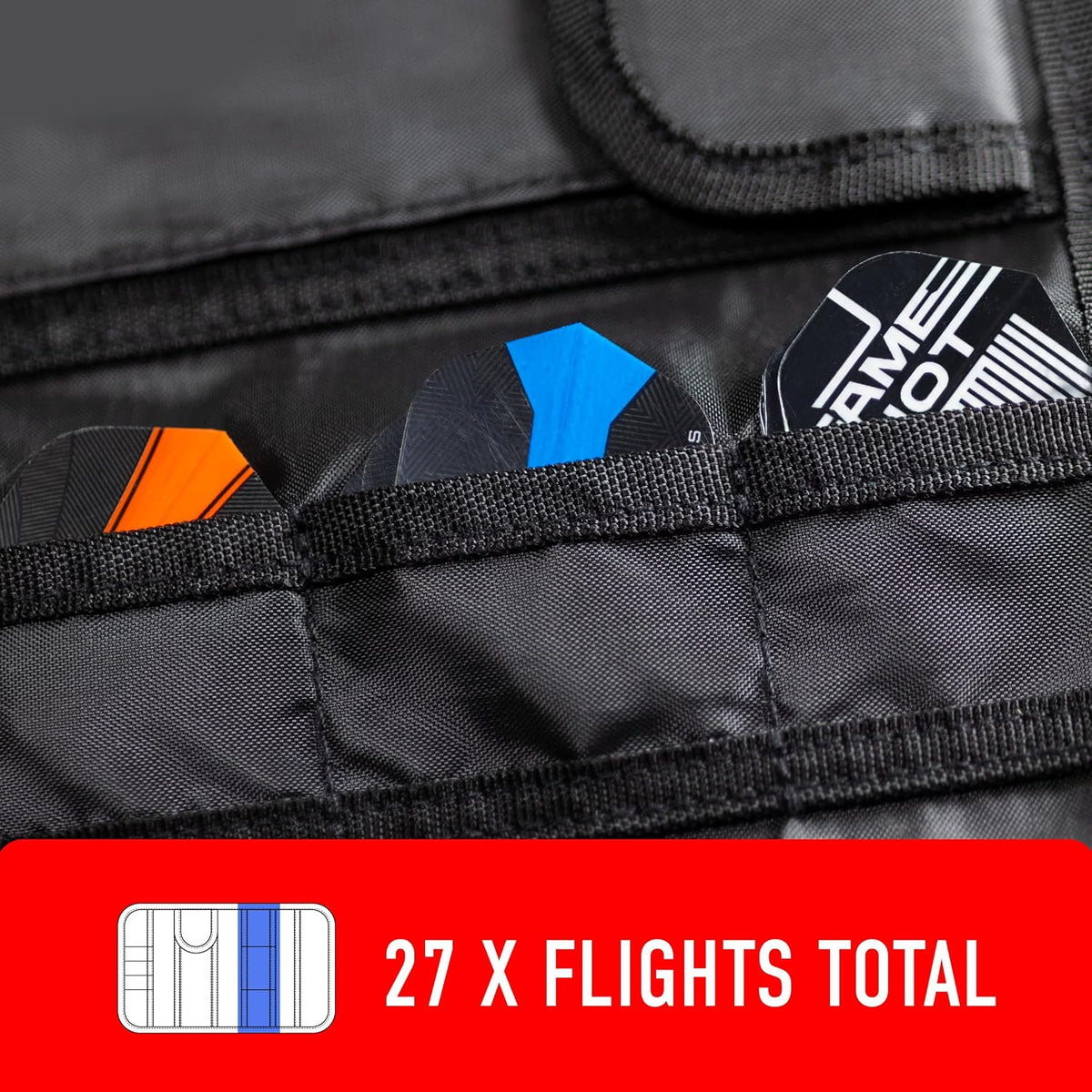 Harrows England Blaze 3 Darts Wallet - Professional Black Darts Case Holds 3 Fully Assembled Darts + 50 Accessories