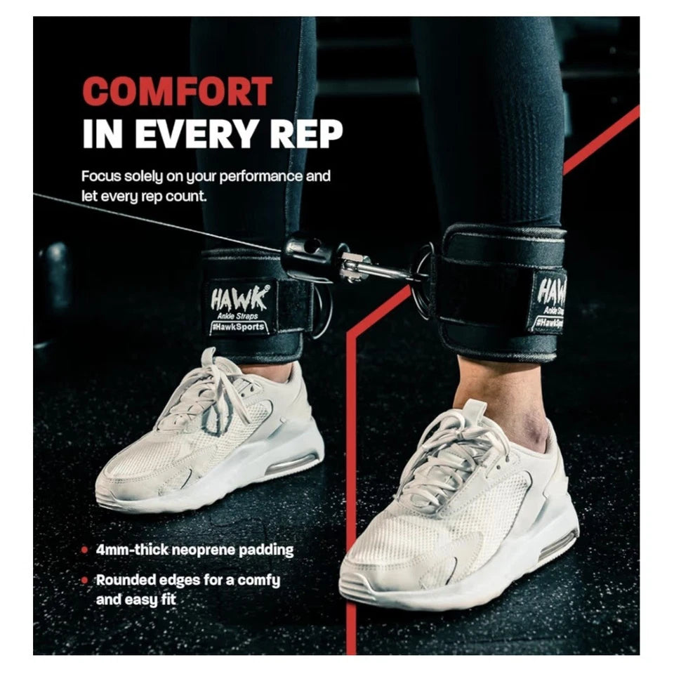 Hawk Fitness Ankle Straps – Premium Neoprene Gym Cuffs | Heavy Duty D-Rings | Lower Body Sculpting - Zeta Store