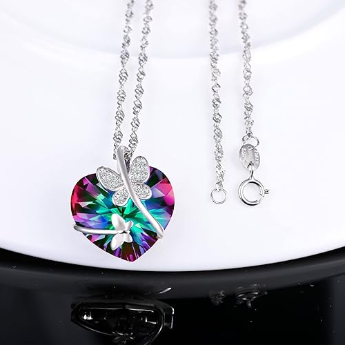 Infinionly Heart of the Ocean crystal necklace with butterfly pendant, cubic zirconia and Swarovski gems, silver jewelry for women