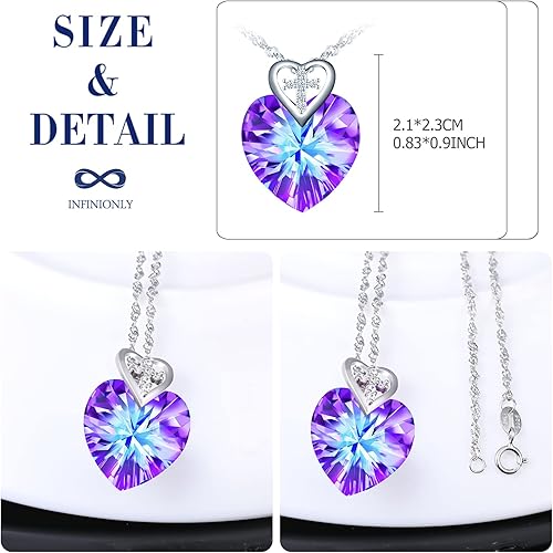 Infinionly Heart of the Ocean crystal necklace with sterling silver pendant featuring a mini heart and cross design.
