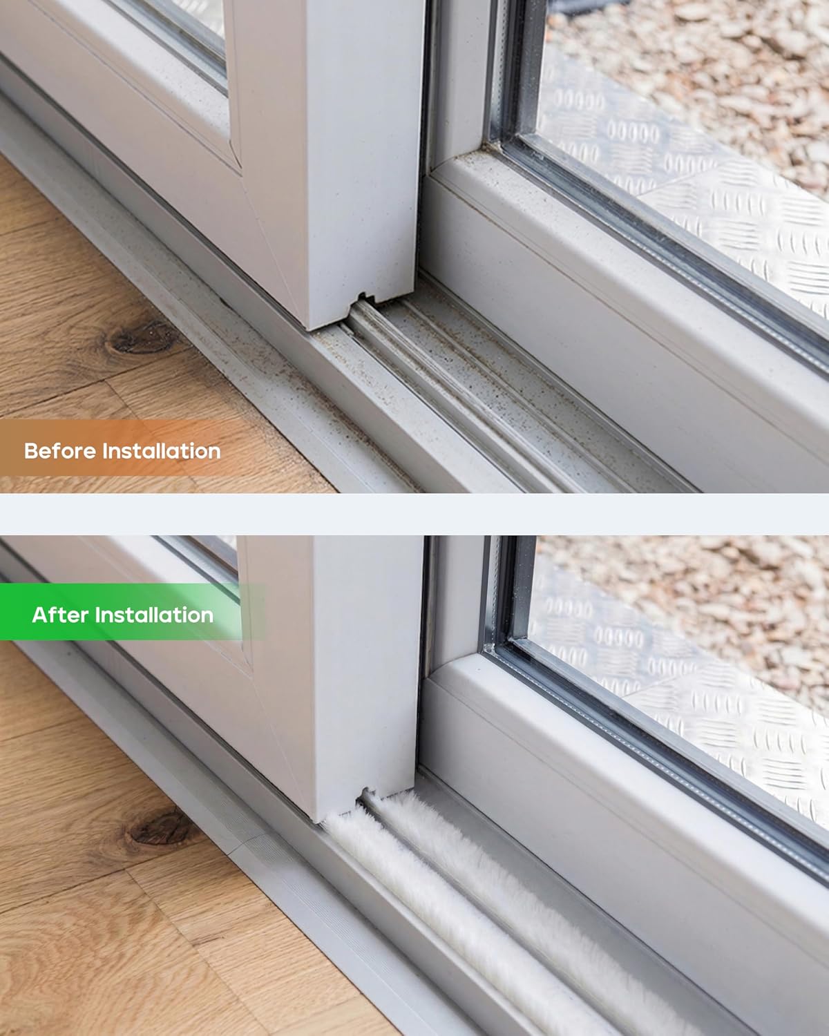 Hnnhome door draught excluder with self-adhesive brush seal strip in white, blocks draughts, dust, insects, and improves insulation.