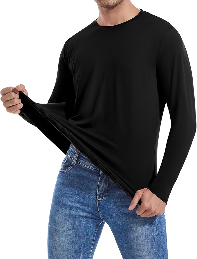 Holure Men's Long Sleeve T-Shirt | Loose Fit Cotton Blend | Moisture Wicking & Quick-Dry | UPF Sun Protection | Casual Crew Neck Base Layer | Size XL Black