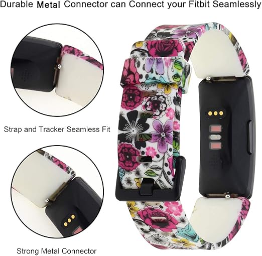 Honecumi floral pattern TPU watch straps for Fitbit Inspire 2, Inspire HR, Ace 2, large size, soft and comfortable for women and men.