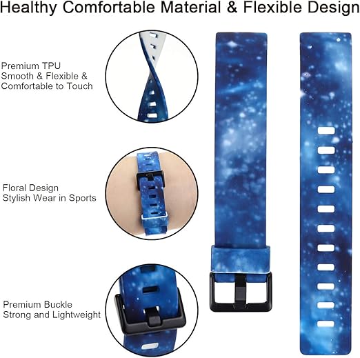Honecumi floral pattern TPU watch straps for Fitbit Inspire 2, Inspire HR, Ace 2, soft large size watch band for women and men.