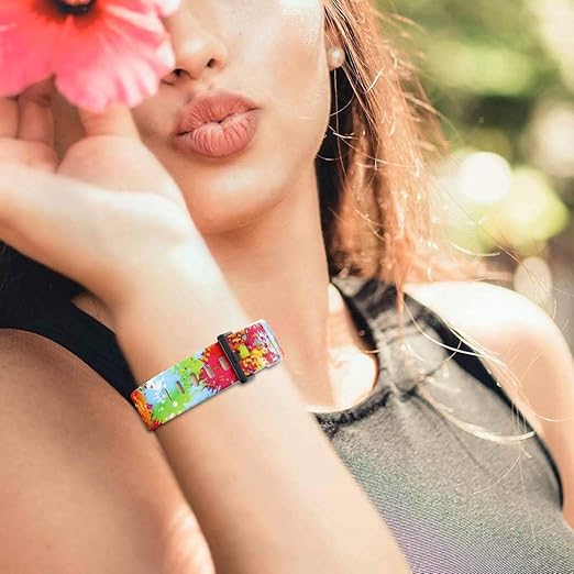 Honecumi floral pattern TPU watch straps for Fitbit Inspire 2, Inspire HR, Ace 2, soft silicone, large size, unisex.