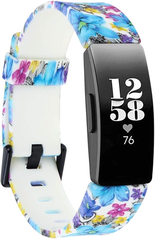 Honecumi floral pattern TPU watch straps compatible with Fitbit Inspire 2, Inspire HR, Ace 2 in large size for women and men