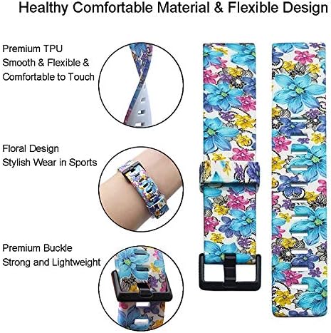 Honecumi floral pattern TPU watch strap compatible with Fitbit Inspire 2, Inspire HR, Ace 2, large size for women and men