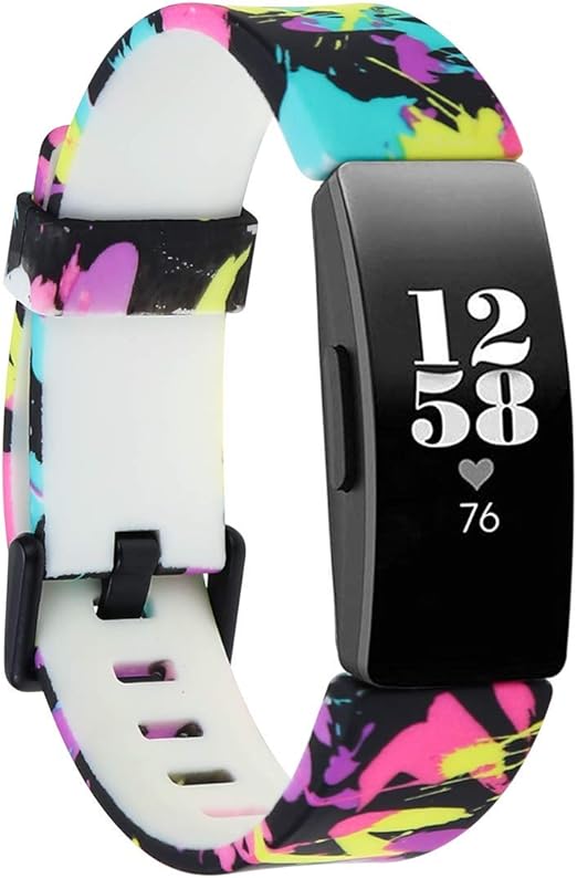 Honecumi floral pattern TPU watch straps for Fitbit Inspire 2, Inspire HR, and Ace 2, soft and adjustable for large wrists 7.1-8.7 inches.
