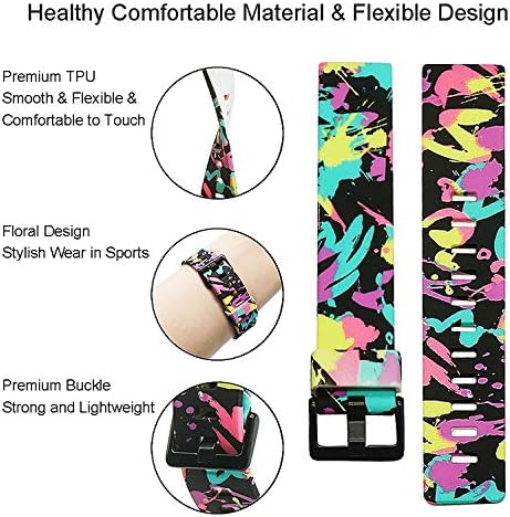 Honecumi floral pattern TPU watch strap compatible with Fitbit Inspire 2, Inspire HR, Ace 2, large size, soft and durable.