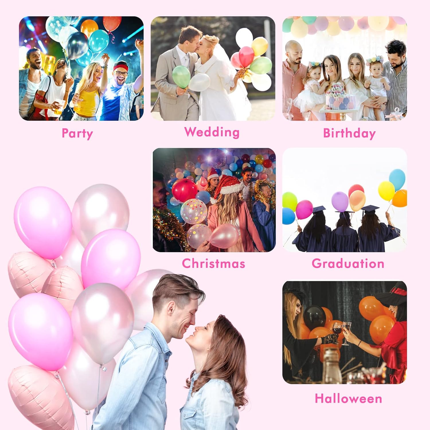 ICNOW 600W electric balloon pump with dual nozzles for quick inflation, ideal for party and wedding decorations in pink color.