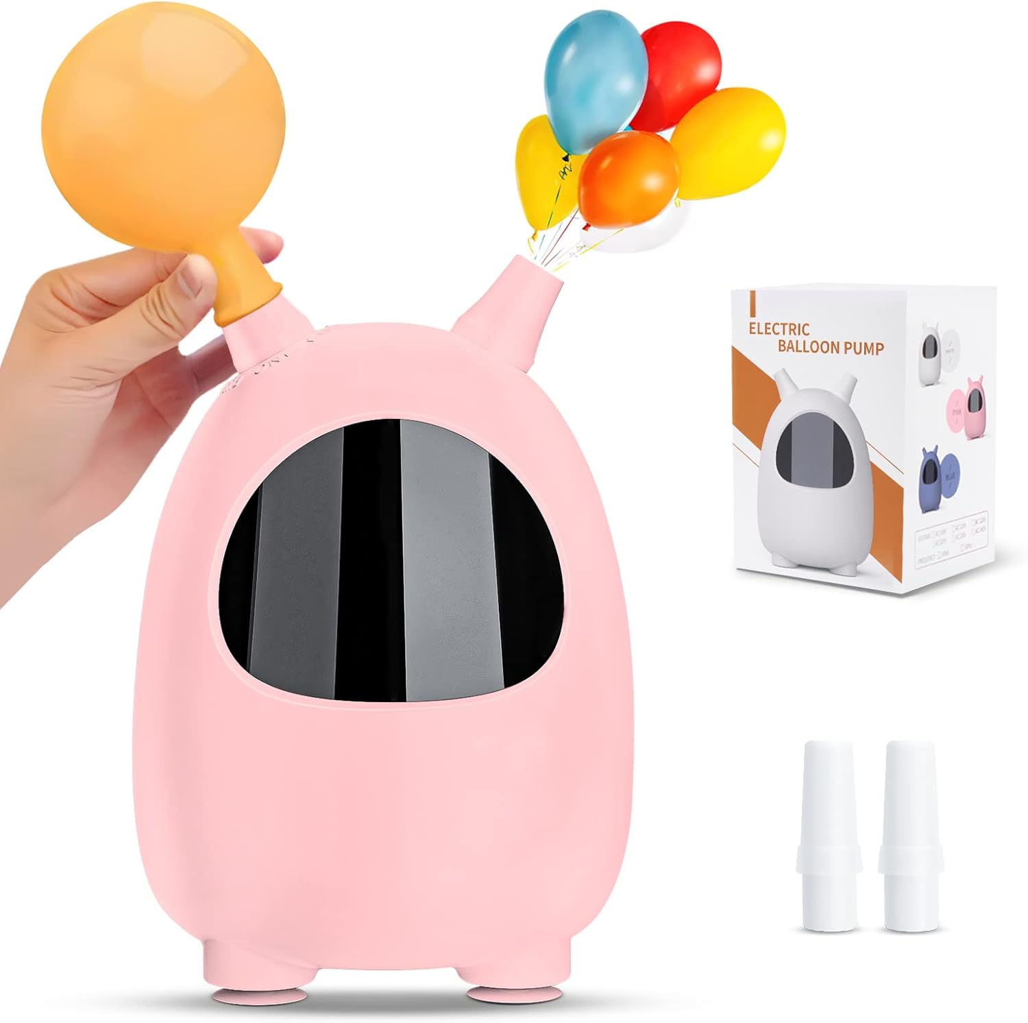 ICNOW 600W electric balloon pump with dual nozzles, pink mini size, ideal for party and wedding balloon inflation and decorations.