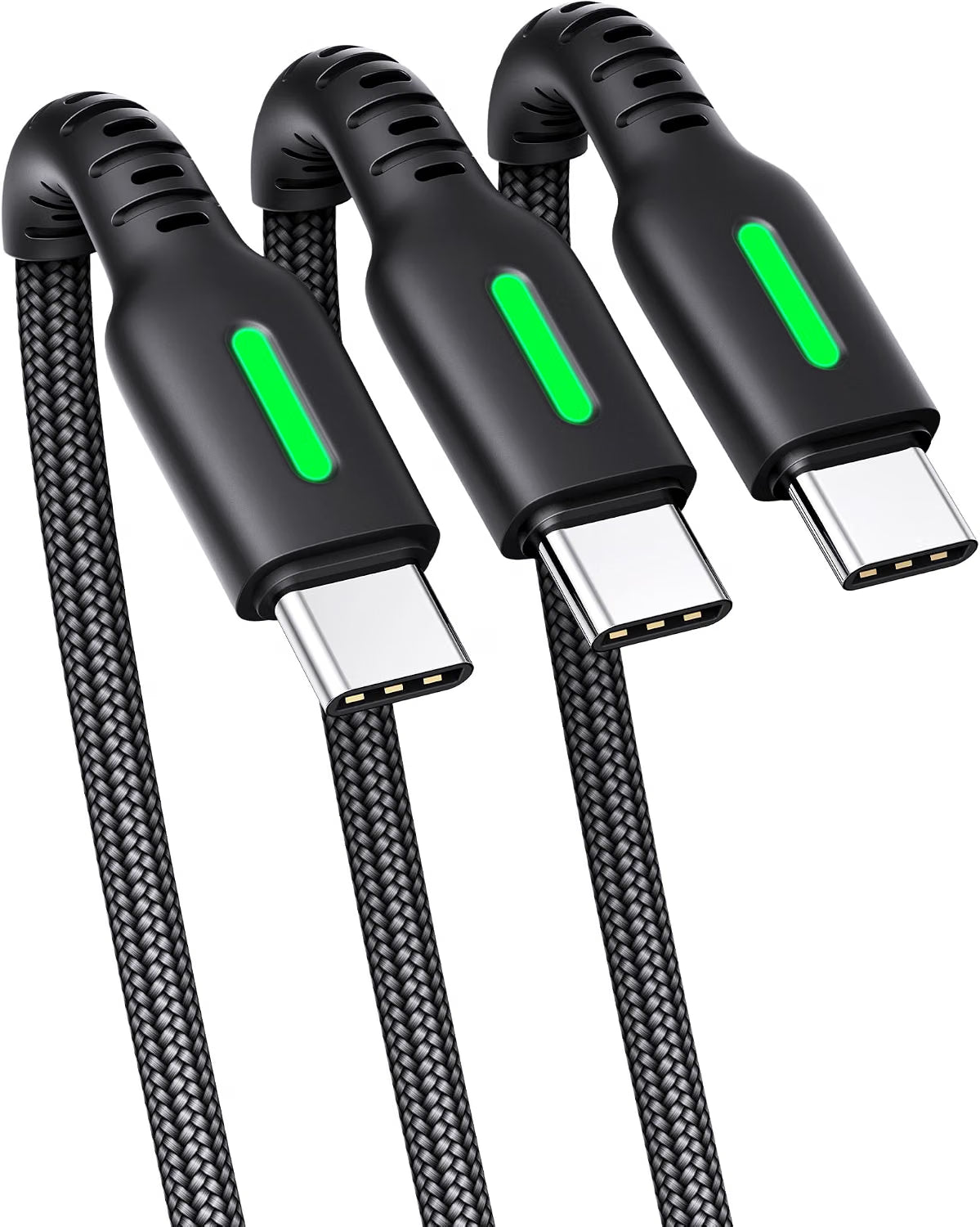 INIU USB-C Fast Charging Cable 3-Pack (2m+2m+0.5m) - 3.1A QC 3.0 Braided Cable with LED Indicator - USB A to USB C for iPhone 15, Samsung S23S22, Switch, PS5 & More - Black