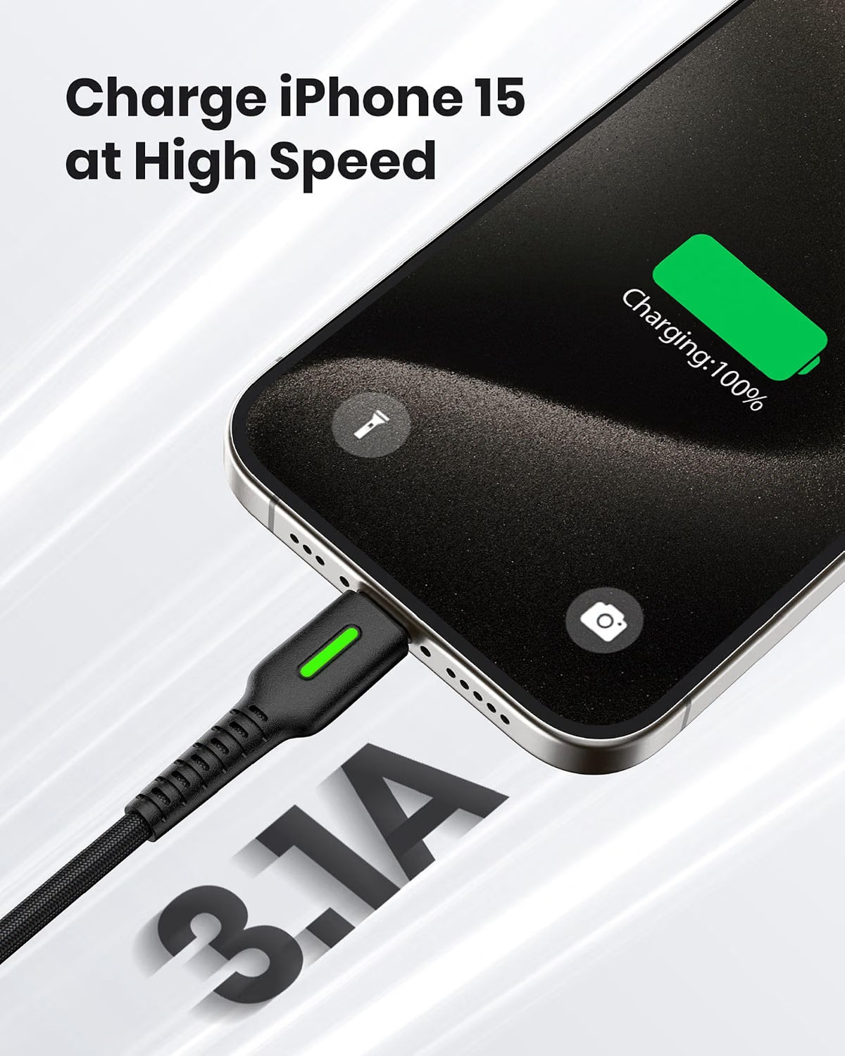 INIU USB-C Fast Charging Cable 3-Pack (2m+2m+0.5m) - 3.1A QC 3.0 Braided Cable with LED Indicator - USB A to USB C for iPhone 15, Samsung S23S22, Switch, PS5 & More - Black